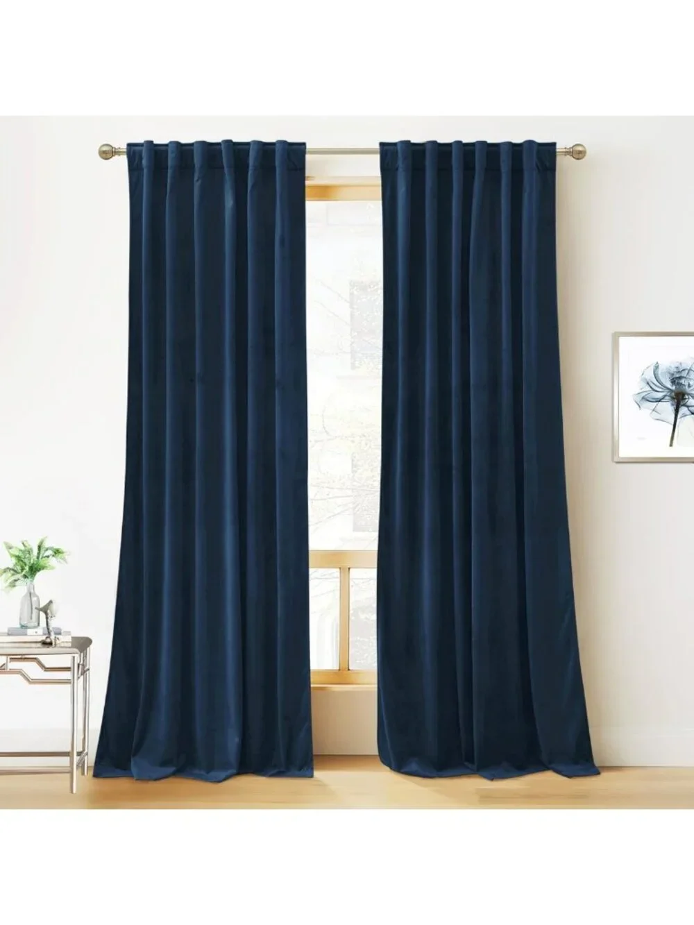 Luxury Navy Blue Velvet Blackout Curtains 96